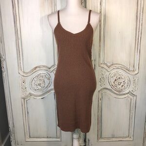 7 For All Mankind Burnt Sienna Ribbed Knit Spaghetti Strap Slip Dress Size Med.